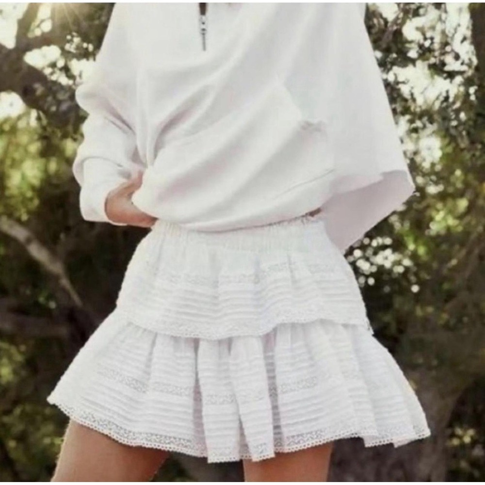 Aerie White Crochet Lace Ruffle Tiered Mini Skirt Boho‎ Coquette S